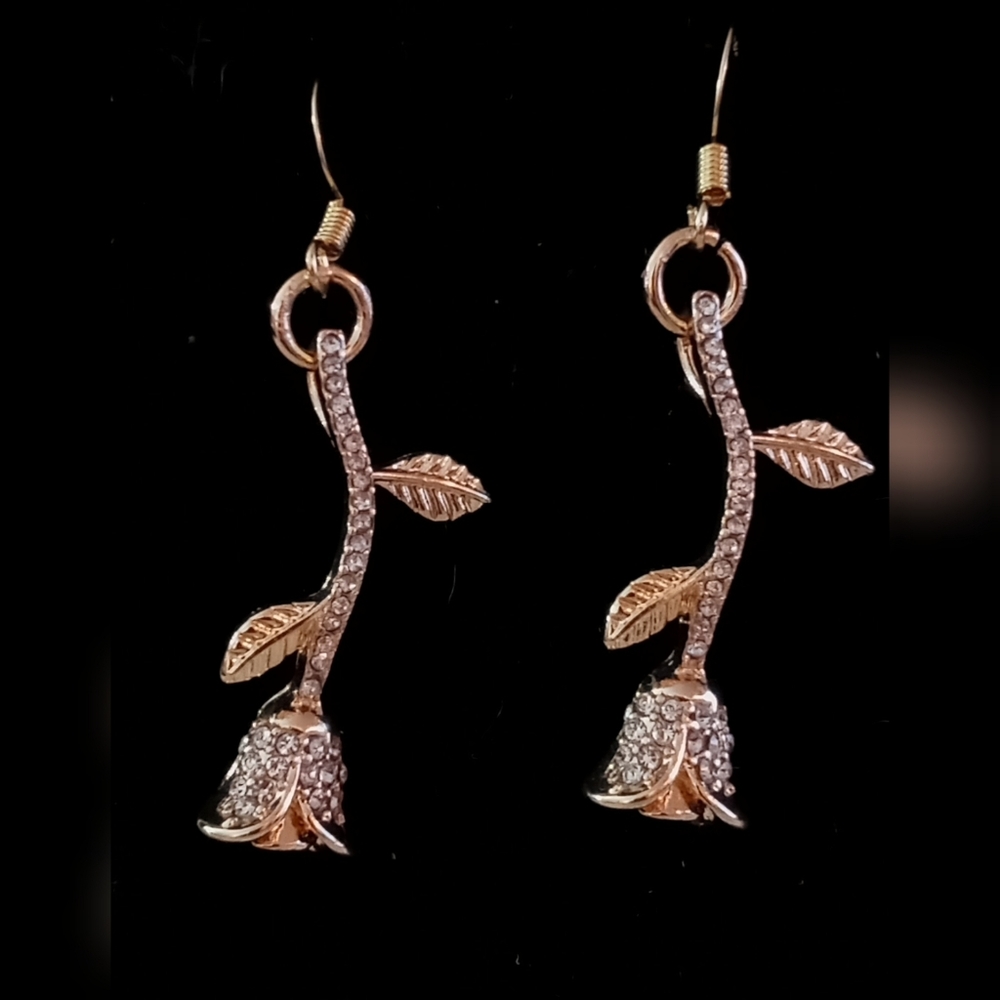 Handmade Rose and Rhinestone Earrings
